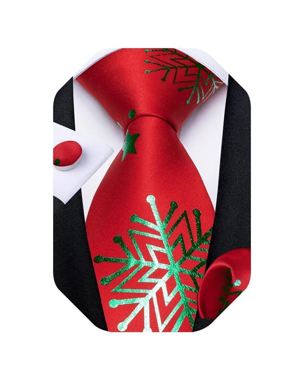 1701 Christmas Ties Xmas Holiday Necktie and Pocket Square Cufflinks Set